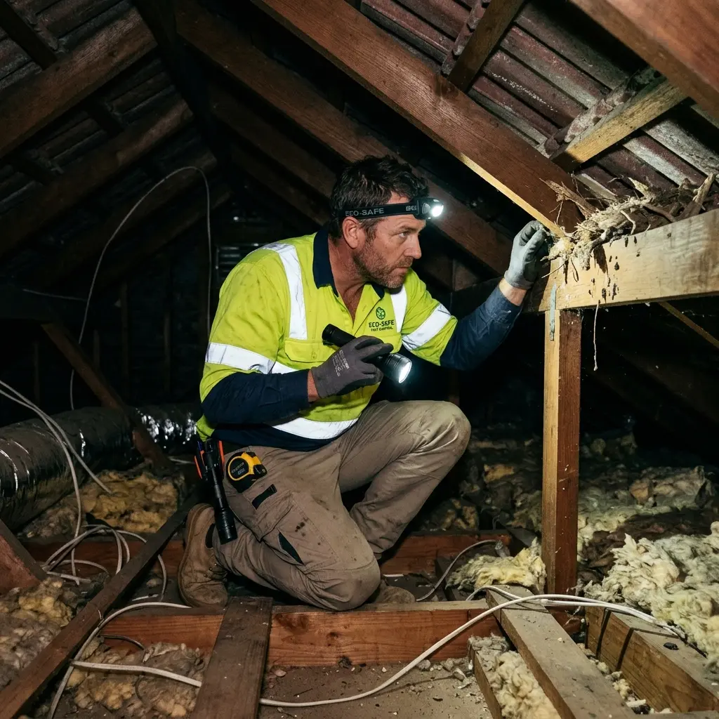 Technician inspecting a Werribee roof cavity for a dead possum
